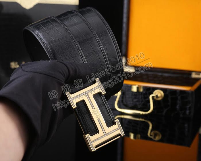 HERMES皮帶 專櫃品 新款野生鹿皮版 全手工包邊 純鋼鑲鑽扣 愛馬仕男士皮帶  hgh1943